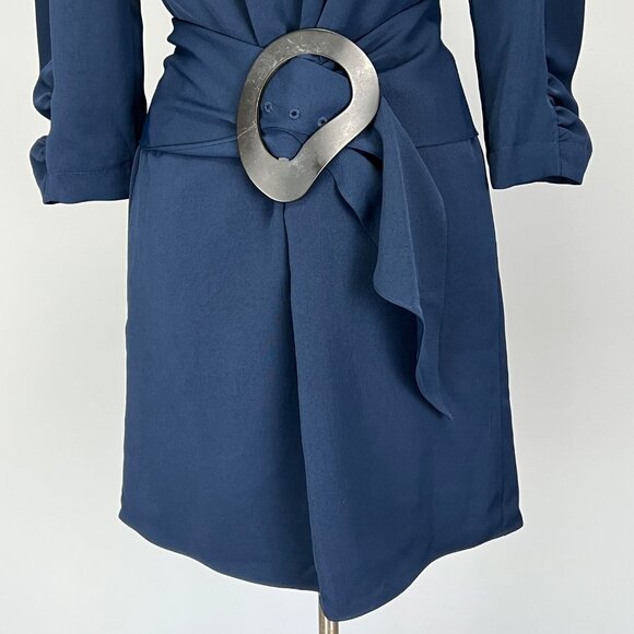Tibi Womens Blue Shirred Sleeve Shift Dress Removable Belt size 4 - Picture 6 of 13